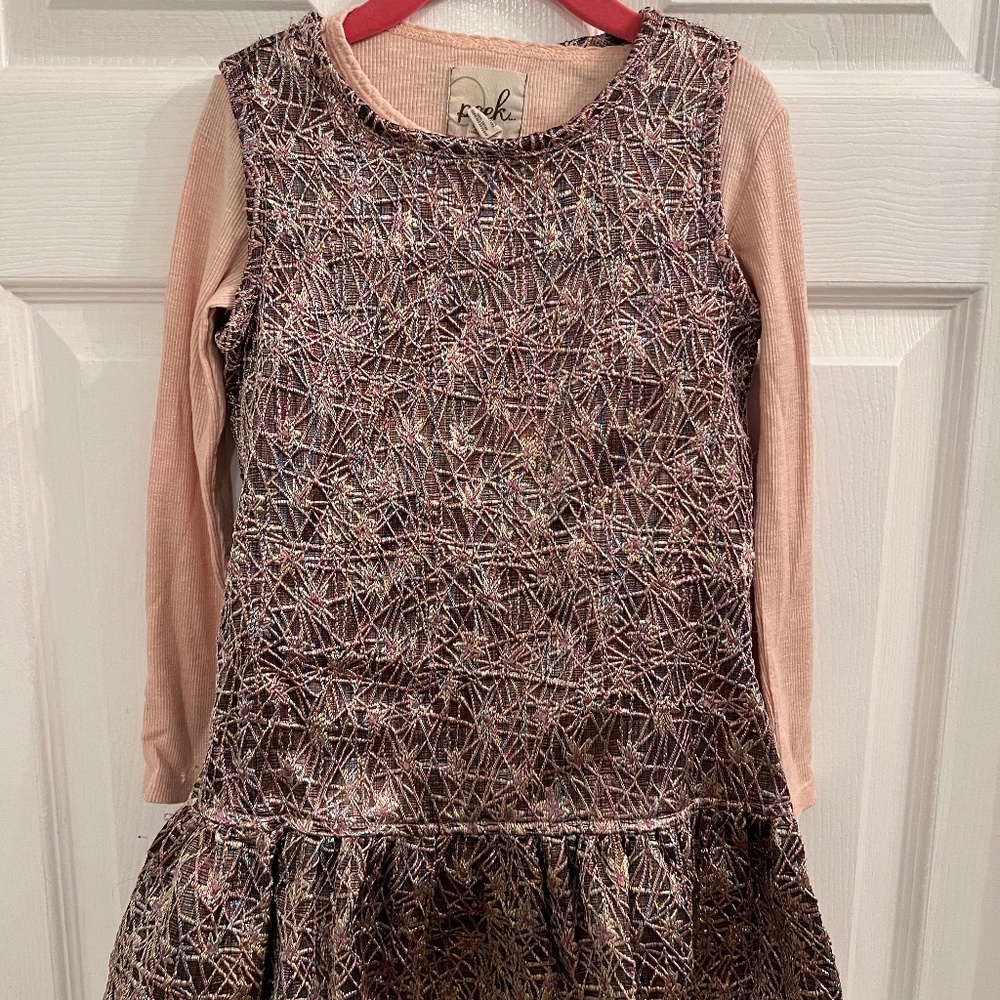 Peek Holiday Two Piece Metallic Dress & Metallic Shirt  Girls Small 4-5 EUC